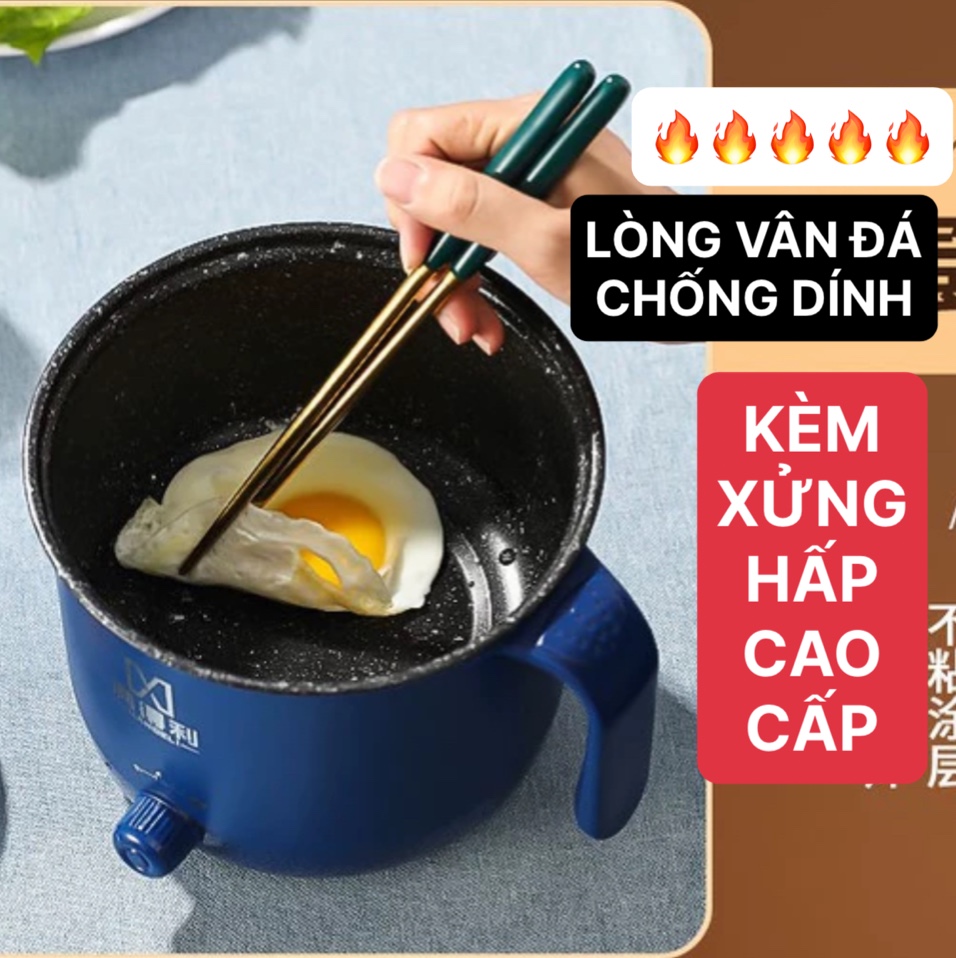 CA NẤU MÌ KIÊM NỒI LẨU ĐIỆN MINI LÒNG VÂN ĐÁ CHỐNG DÍNH TẶNG KÈM XỬNG HẤP TIỆN LỢI - NỒI ĐIỆN NẤU MÌ LUỘC TRỨNG CỰC NHANH 2 CHẾ ĐỘ NẤU THÔNG MINH - CÓ BẢO HÀNH