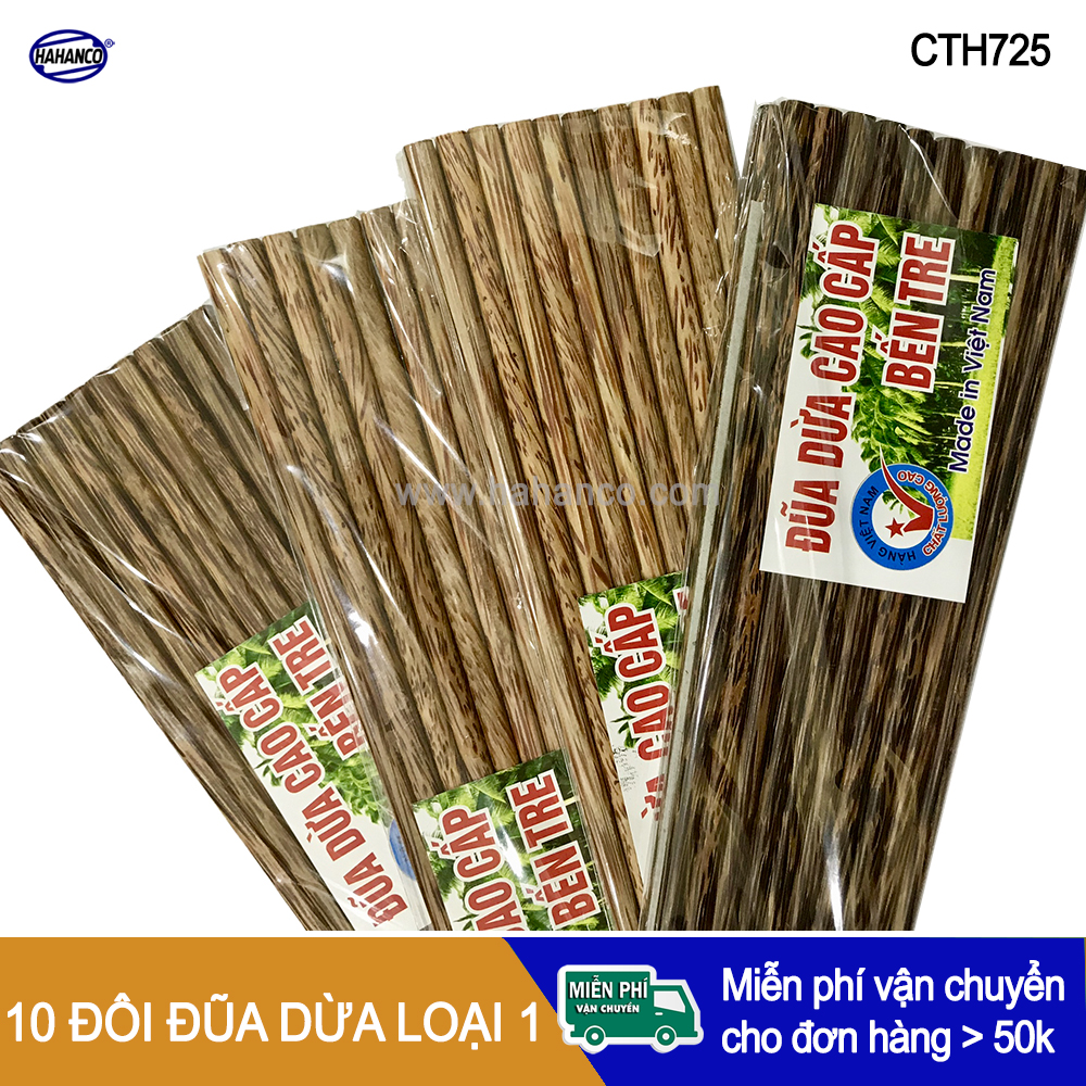 Combo 20 đôi Đũa dừa loại 1 hàng đẹp không dùng hóa chất tẩy gỗ (CTH725-2) HAHANCO
