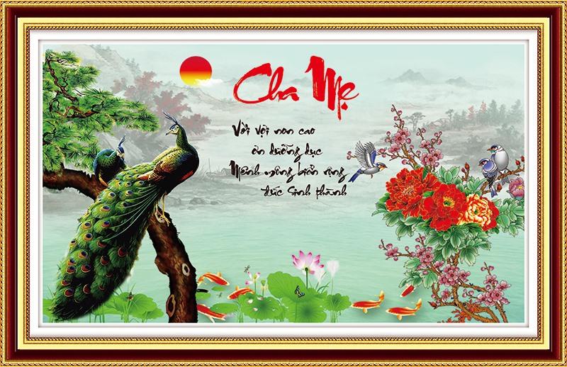 Tranh đính đá cao cấp cha mẹ- kt: 85x53cm