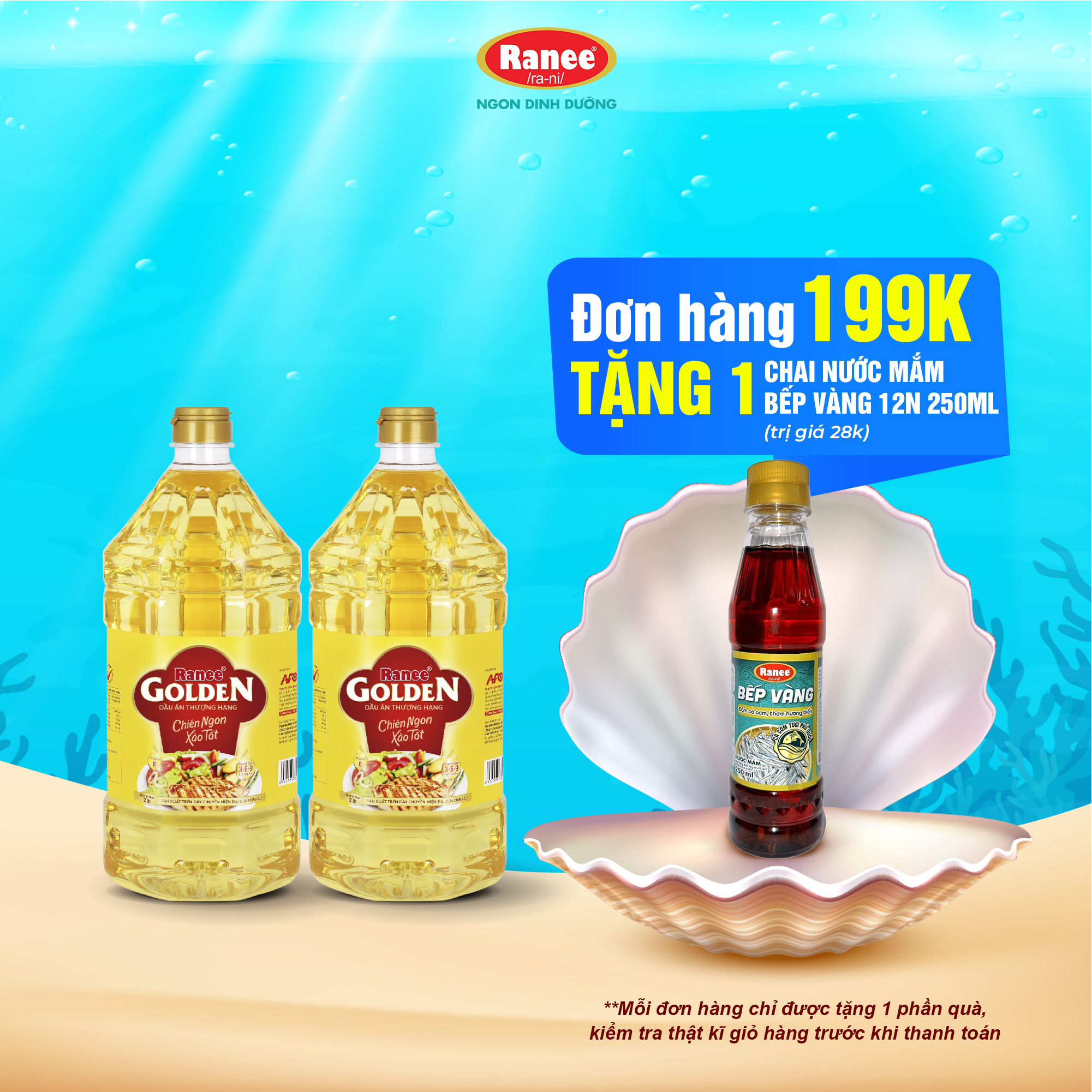 {Đơn 199k tặng hộp bơ -399k tặng vá gỗ} Combo 2 chai dầu ăn Ranee Golden 2 lít (2 lít/chai x 2 chai)
