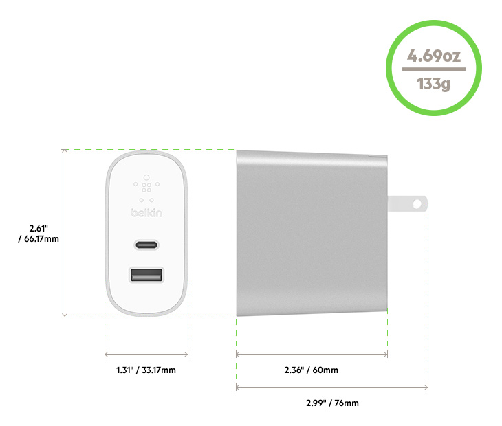 [HCM]Củ sạc Belkin Boost Charge 27W USB-C + 12W USB-A - Hàng nhập khẩu