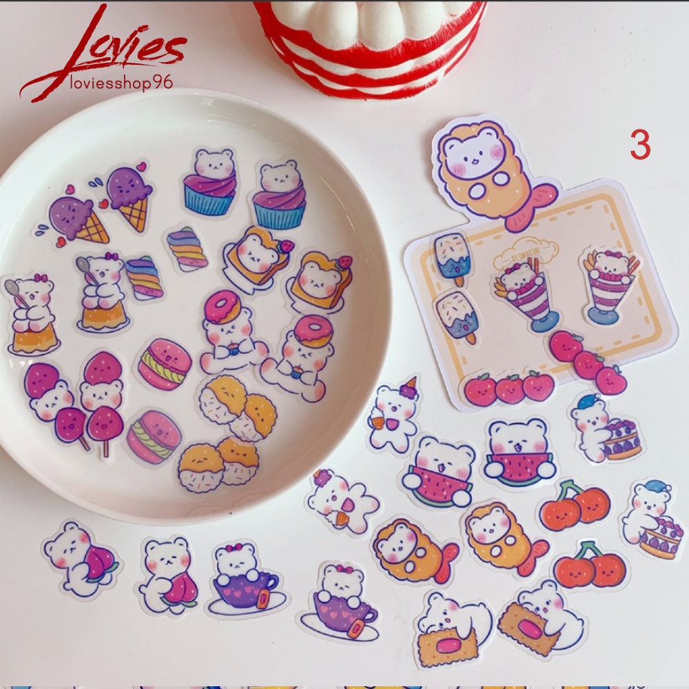 [4 Mẫu] Bộ 40 Miếng Dán Sticker Hình Gấu Kute