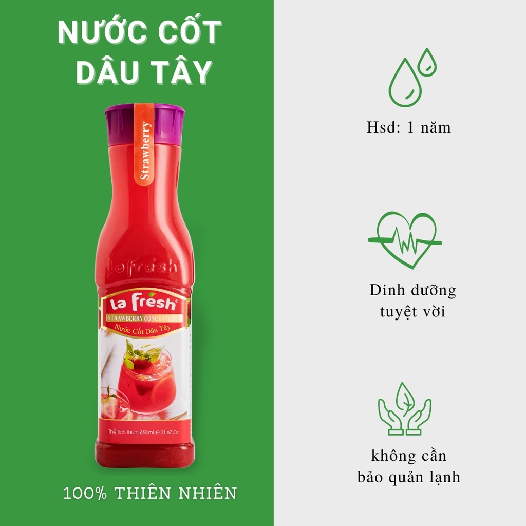 Nước cốt trái cây lafresh đà lạt 650ml - nguyên liệu pha chế nước ép trái cây 18 vị lê gia