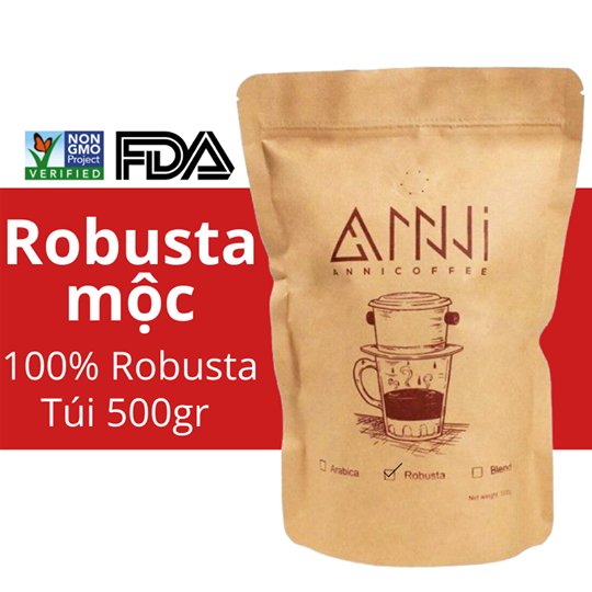 Cà phê Robusta Mộc Buôn Mê Thuột - ANNI COFFEE (500gr) - Mạnh mẽ, đậm đắng đặc trưng, không chua