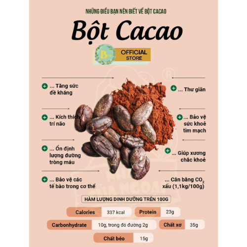 Bột Ca Cao Nguyên Chất Đắk Lắk Hũ 500gr
