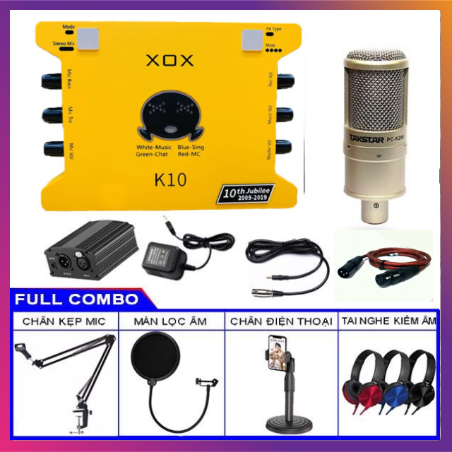 Bộ Mic Hát Livestream Soundcard XOX K10 2020 & Mic TAKSTAR PC K200 tặng kèm tai nghe chuyên thu âm, livestream, karaoke