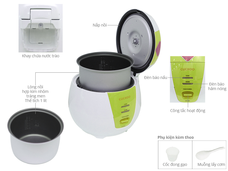 Nồi cơm điện Cuckoo CR-0661 màu xanh - 1 lít