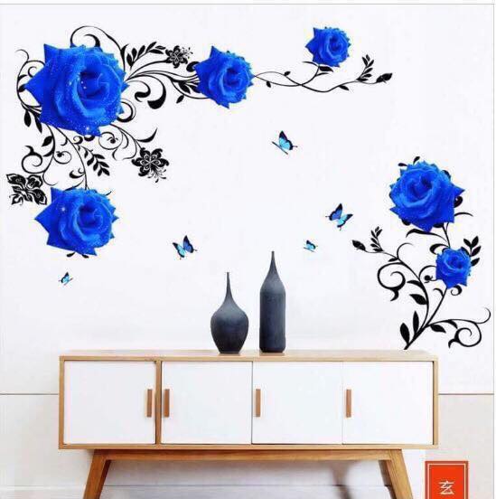 [HCM]DECAL DÁN TƯỜNG ĐÔI HOA HỒNG NHUNG ĐỎ VÀ XANH