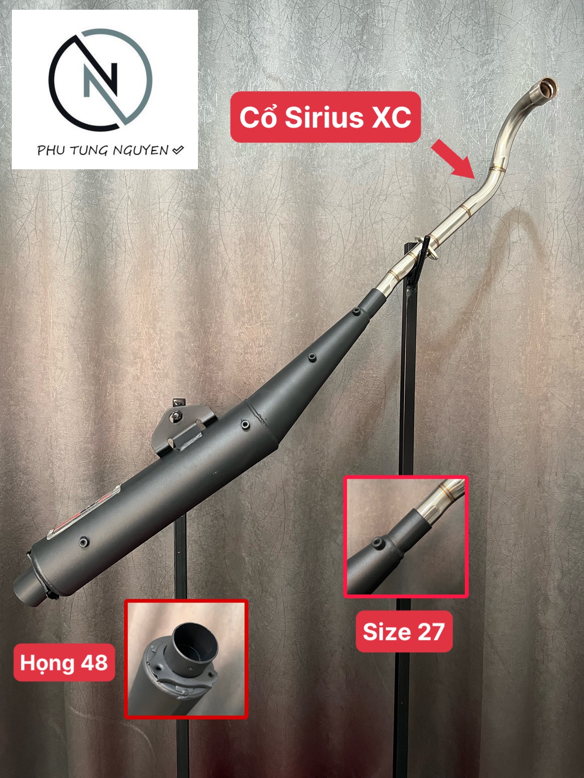 Pô uma v4 móc hơi gắn như zin cho xe sirius 110, dr, wave, rs