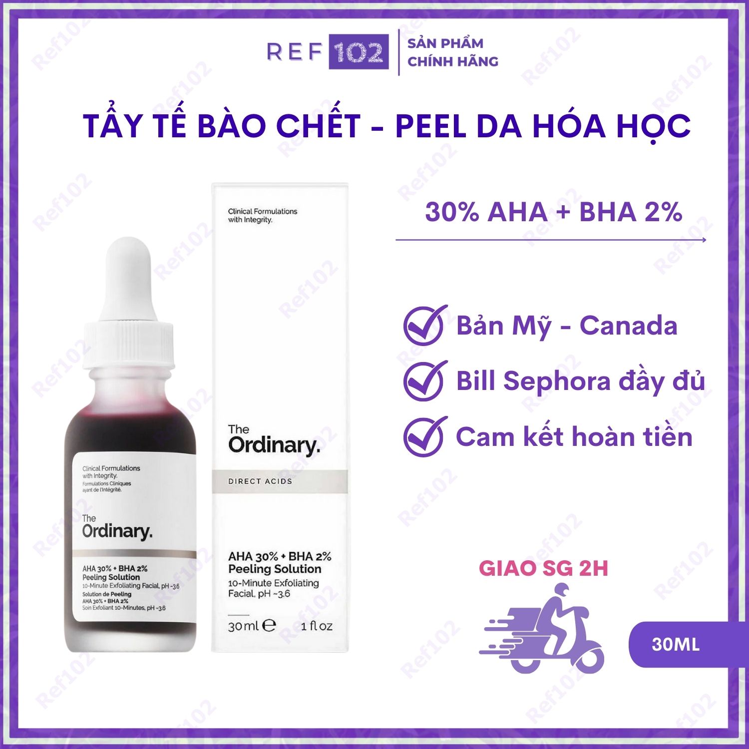 [Bill US] Tẩy da chết hoá học The Ordinary AHA 30% + BHA 2% Peeling Solution 30ml Ref102