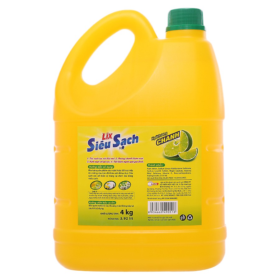[HCM]Nước rửa chén Lix Siêu sạch hương Chanh (4kg)