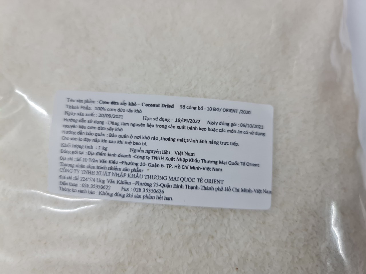 [GÓI 1 Kg] CƠM DỪA SẤY KHÔ [VN] ORIENT Coconut Dried (ort-hk)