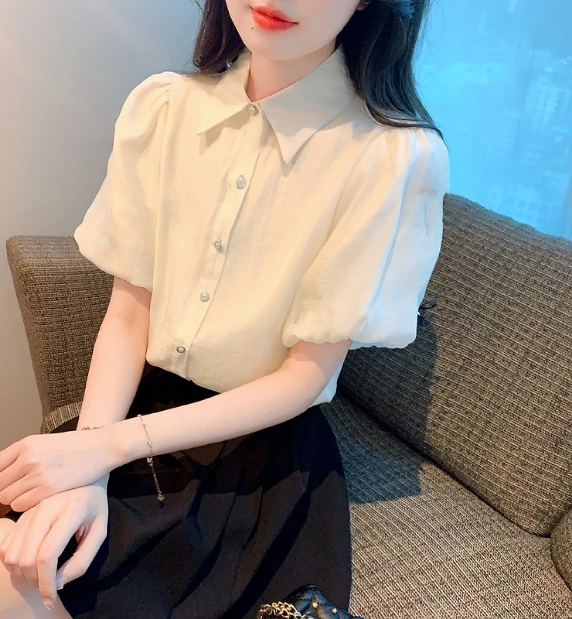 Áo sơ mi tay phồng mẫu mới chất vân ý cao cấp💕𝑭𝑹𝑬𝑬𝑺𝑯𝑰𝑷💕 áo kiểu nữ công sở