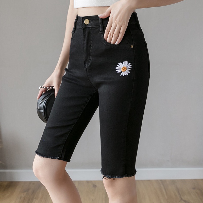 [HCM]Quần jean ngố nữ Big Size lưng cao co dãn mạnh in hình hoa cúc đang hot 3225 từ 56-95kg MLJ