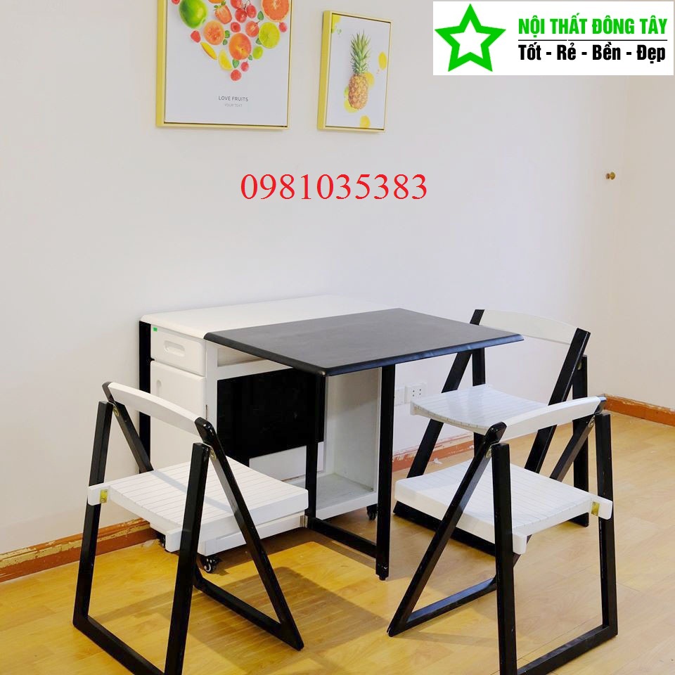 Bàn ăn thông minh kèm 4 ghế gấp đen trắng (DT 089)