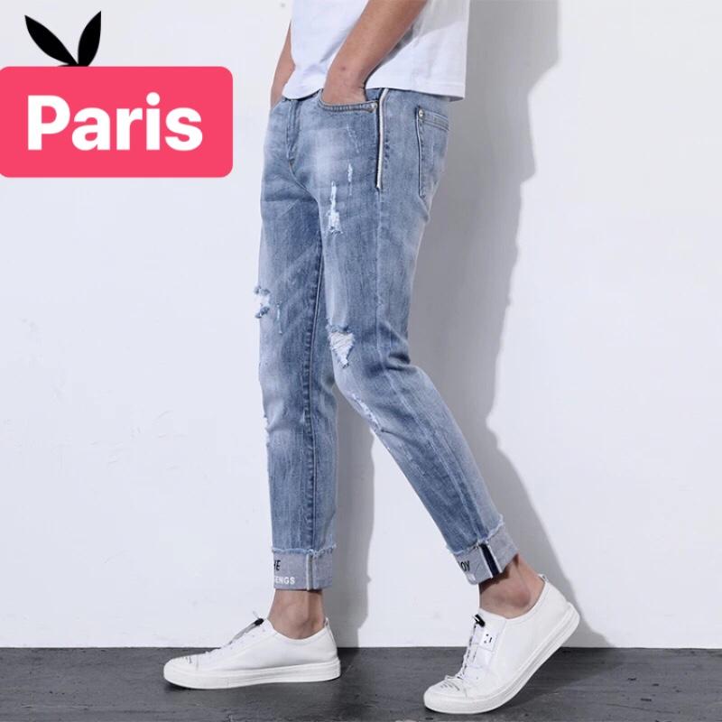 QUẦN JEAN NAM CHẤT BÒ CAO CẤP ĐEN SƠN TÙNG RÁCH GỐI CỰC COOL PR-CJ CAO CẤP - PARIS FASHION