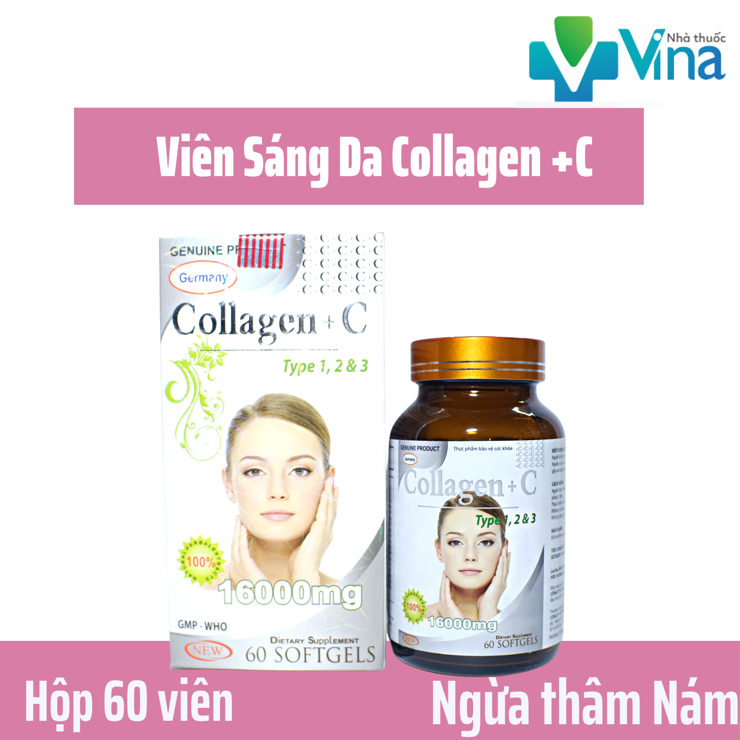 Viên Uống Collagen C 16000mg, Đẹp Da Sáng Da Tại Nhà,Viên Cấp Nước Cho Da
