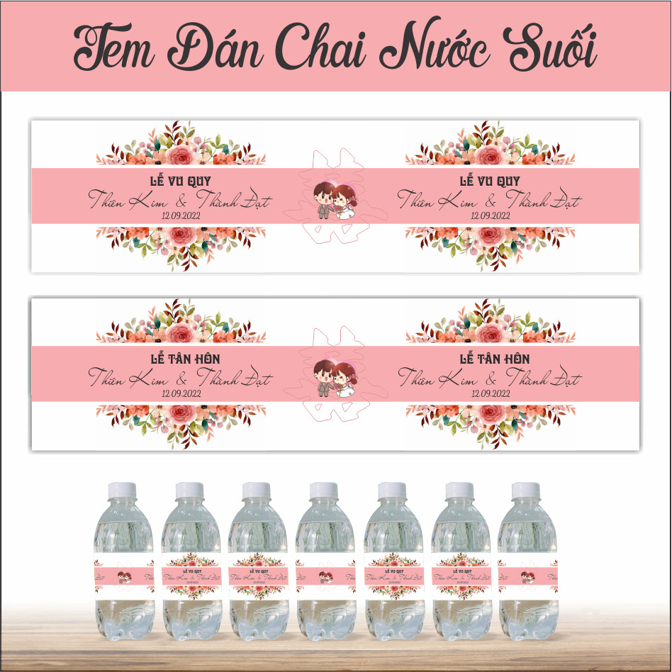 tem nước suối dán chai nước