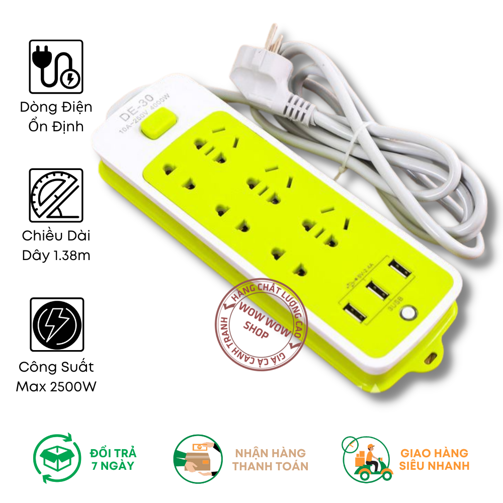 Ổ cắm điện 6 ổ cắm và 3 cổng usb