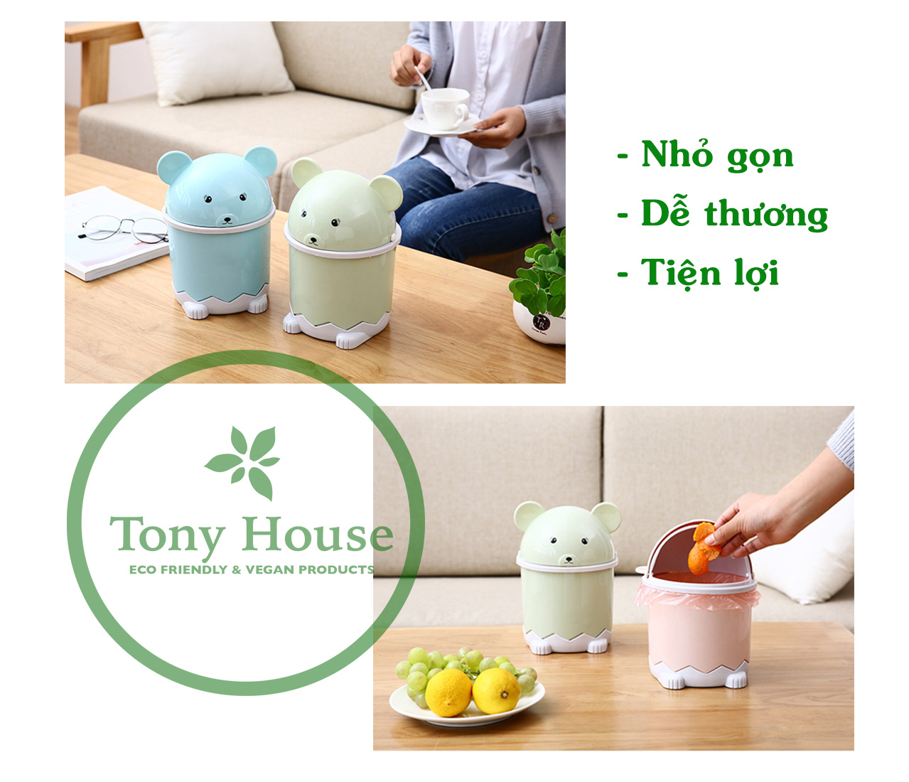 Thùng rác mini để bàn hình gấu dễ thương
