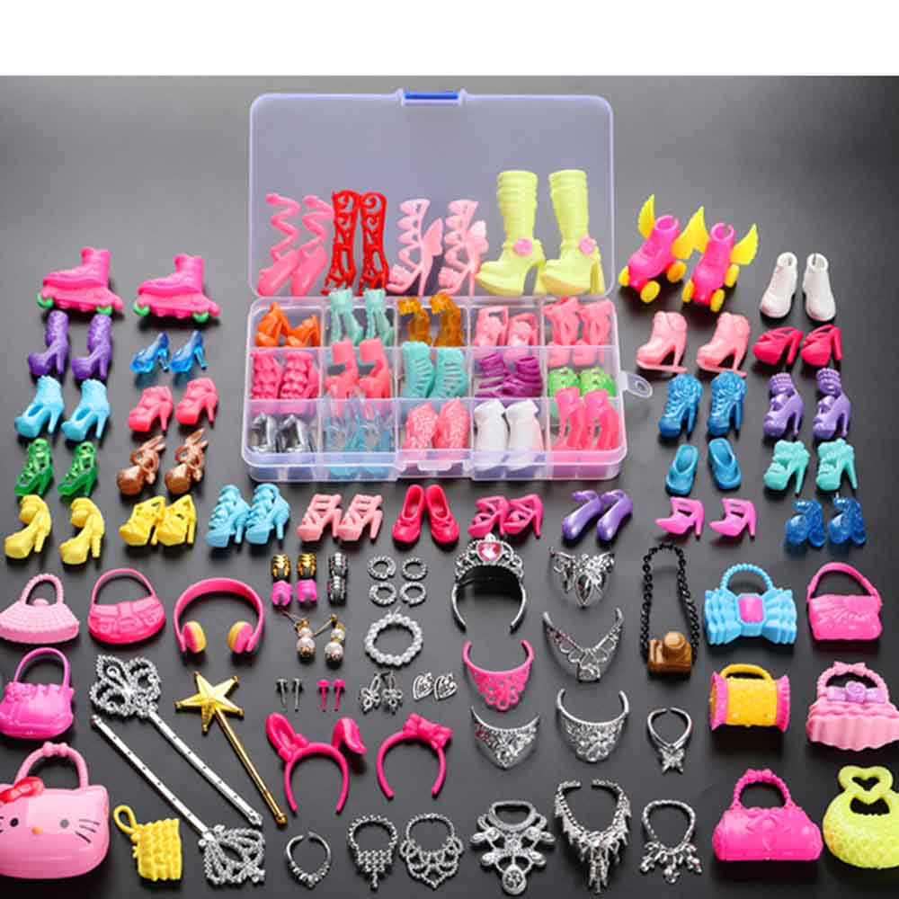 kbat454 Shop 【Kho sẵn sàng】 70 cái Mặt hàng cho Váy búp bê Barbie Giày dép Trang sức Quần áo Bộ Phụ kiện （Không có Búp bê） fits for 30cm