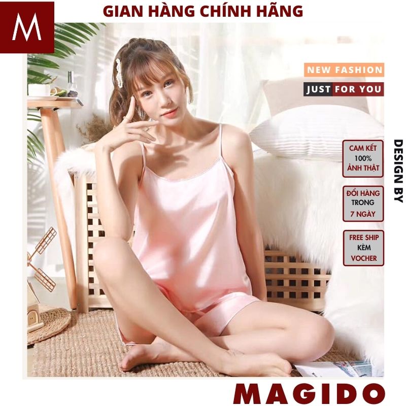 Bộ lụa 2 dây mặc nhà -Bộ đồ ngủ lụa 2 dây mặc nhà bigsize lụa satin cao cấp thoáng mát -MAGIDO
