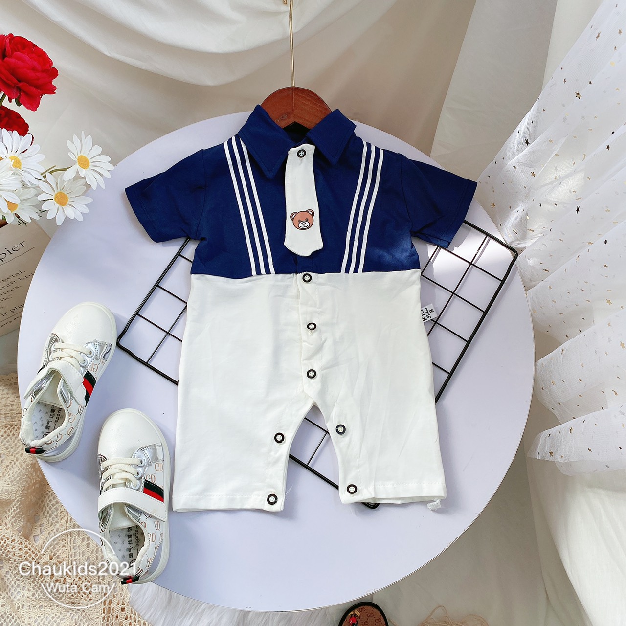 [HCM]Body cho bé sơ sinh body công tử cho bé trai từ sơ sinh đến 1 tuổi chất cotton mềm mại