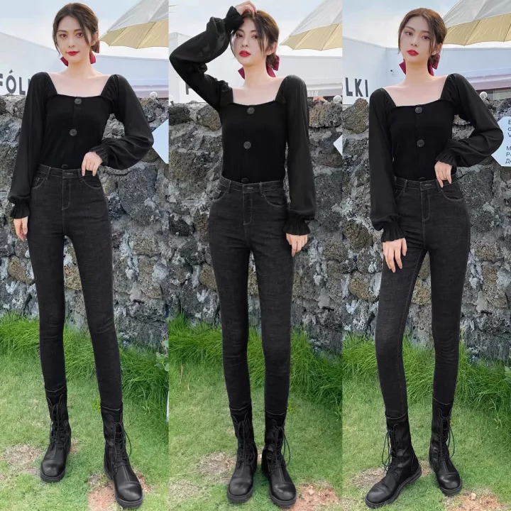 Quần jeans nữ big size Đen muối tiêu lưng cao ống bó sát quần dài nữ trơn eo co giãn vải Denim quần bò nữ đẹp đen bố PHƯƠNG VI FASHION 2024
