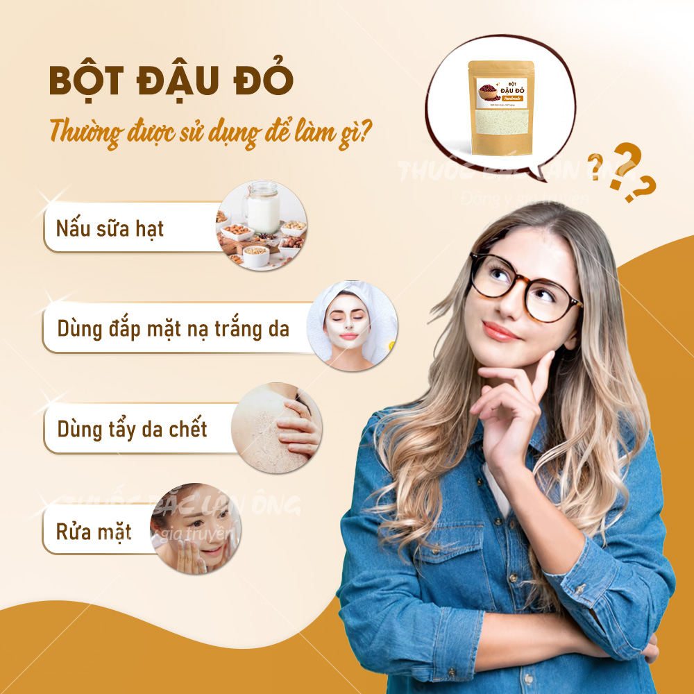 Bột đậu đỏ 100g, rang thơm, nghiền mịn, bột đắp mặt dưỡng trắng da, tẩy tế bào chết, giảm thâm mụn