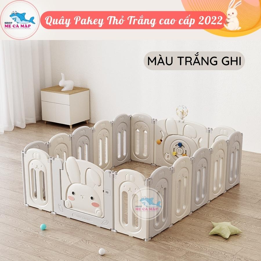 Quây cũi nhựa gấp gọn Pakey Thỏ Trắng 2022 TẶNG 100 bóng và giỏ đựng bóng Quây nhựa nguyên sinh không mùi an toàn cho bé