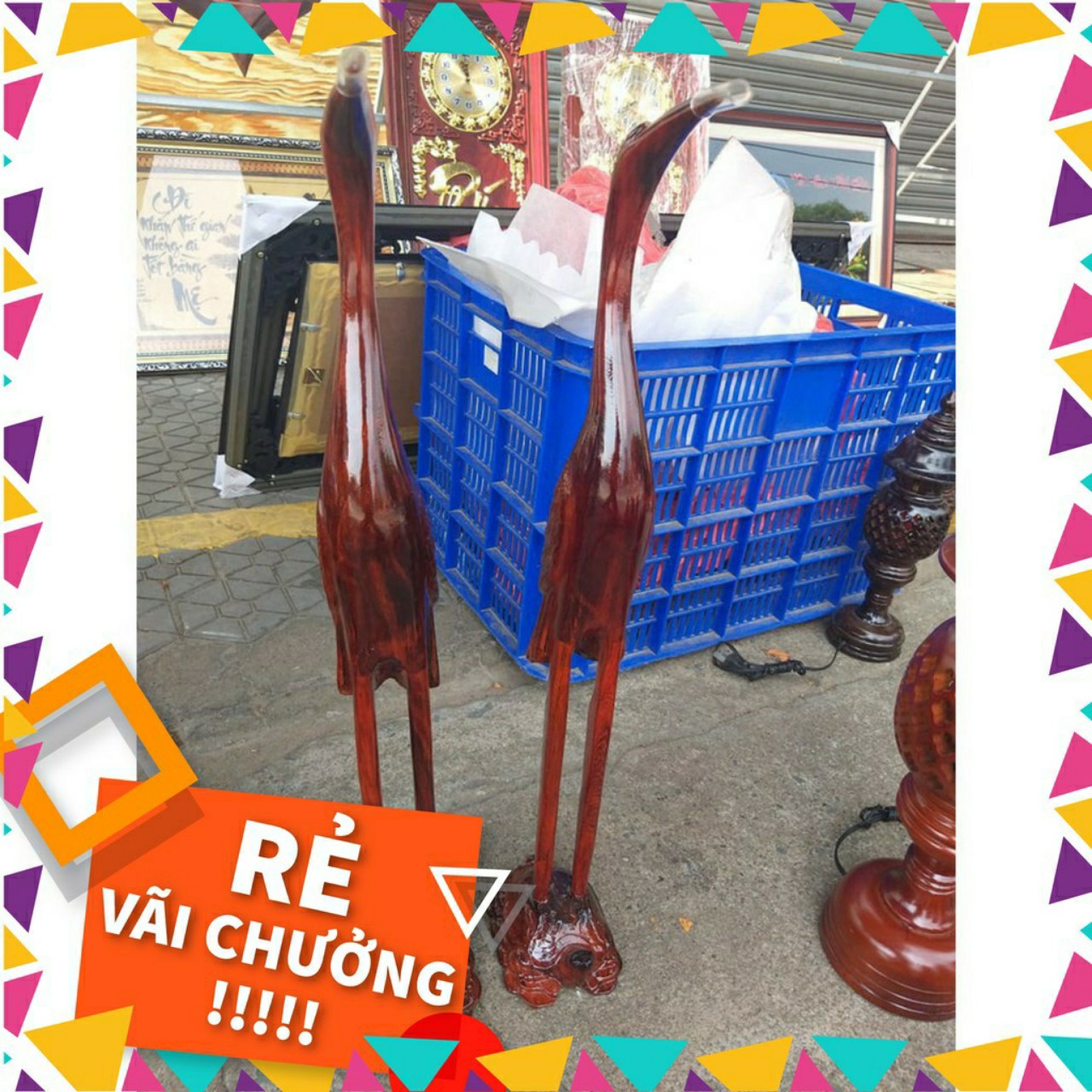 Cặp Hạc thờ bằng gỗ xoan đào