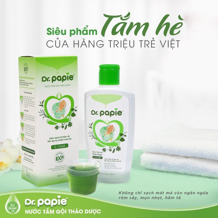 Nước tắm gội thảo dược cao cấp Dr Papie 230ml giúp diệt khuẩn làm sạch da