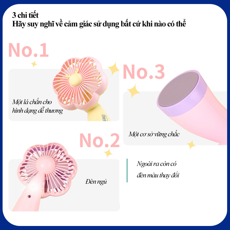 quạt cầm tay tích điện mini 2 tốc độ mạnh,có đèn led
