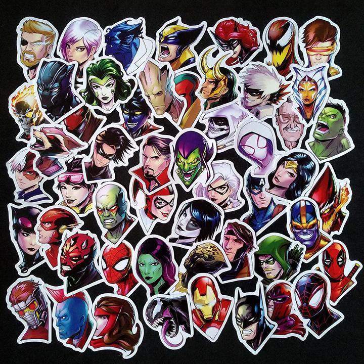 Bộ Sticker dán cao cấp chủ đề MẶT CÁC NHÂN VẬT SIÊU ANH HÙNG - Dùng dán Xe, dán mũ bảo hiểm, dán Laptop...