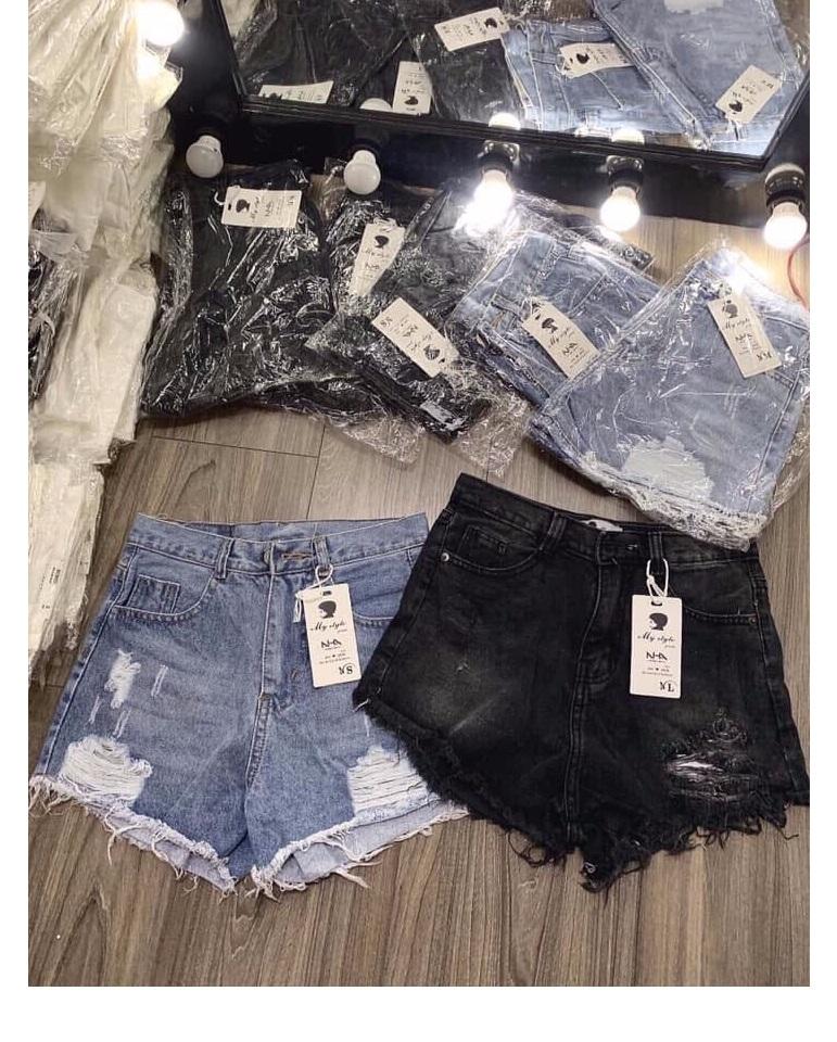 QUẦN SHORT JEAN NỮ XANH NHẠT - XÁM RÁCH 2 BÊN CÀO RÁCH VV63