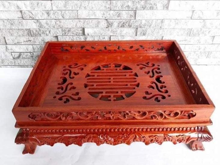 khay trà gỗ hương lào đục rồng cỡ đại