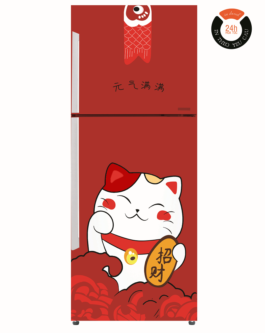 [HCM]Giấy Decal Dán Tủ Lạnh MÈO THẦN TÀI (ĐỎ) (mẫu mới) - THUTHAODECOR