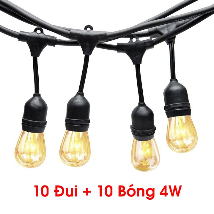 Dây đèn thả trang trí ngoài trời 5 mét 10 đuôi đèn E27 bao gồm 10 bóng 4W Edison