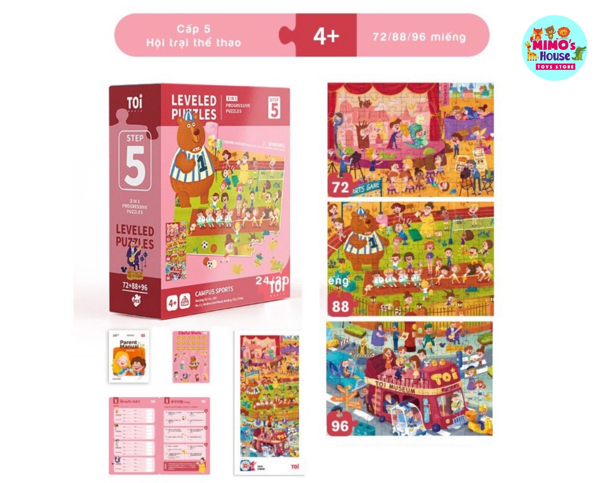 (GIÁ SIÊU TỐT) BỘ XẾP HÌNH CÁC CẤP ĐỘ CHO BÉ TỪ 1-7 TUỔI CỦA HÃNG TOI - LEVEL UP PUZZLES FROM TOI TOYS - MIMO HOUSE