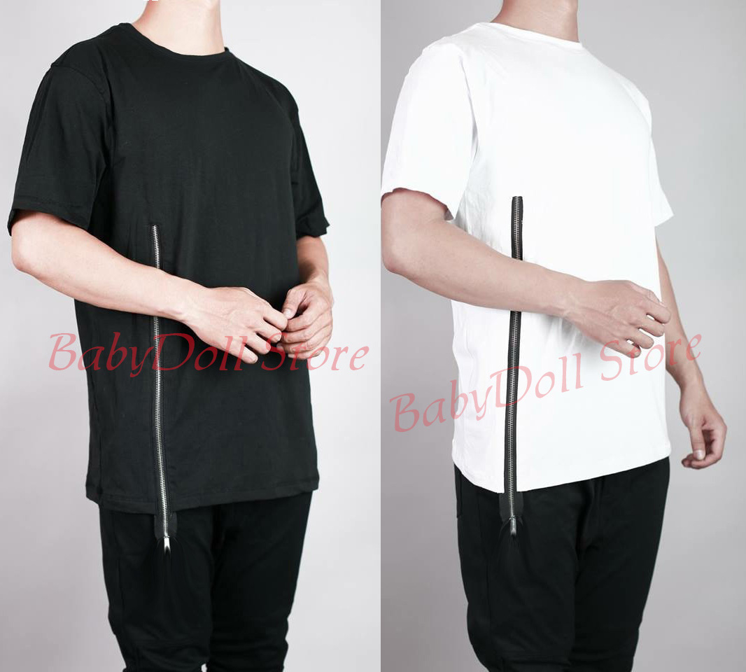 Áo thun nam phối zip sau lưng lai bầu
