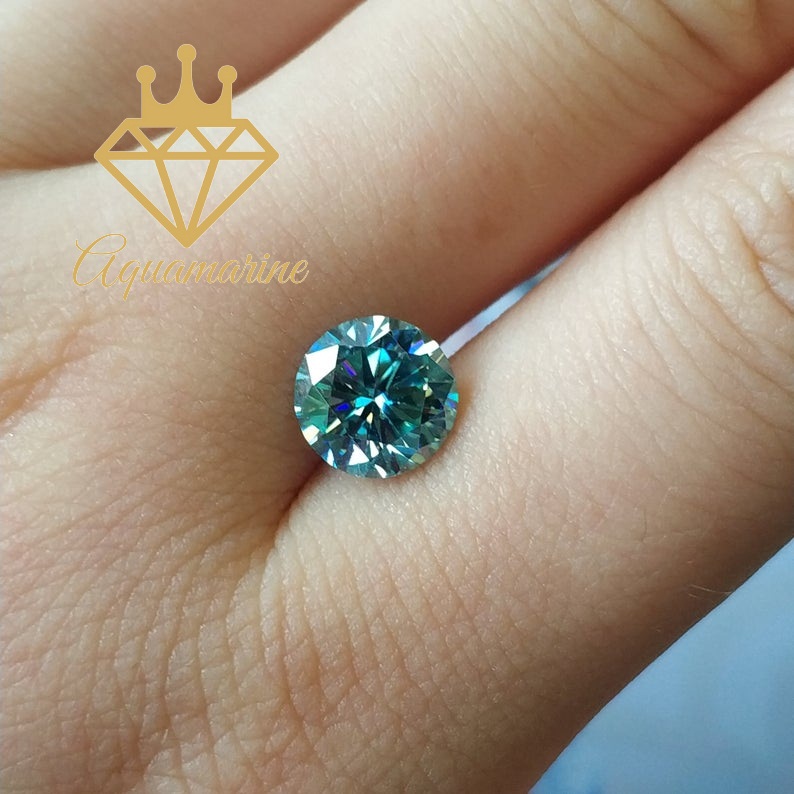 (Size 4.0 ly) Kim cương nhân tạo Moissanite giác cắt tròn màu xanh lơ