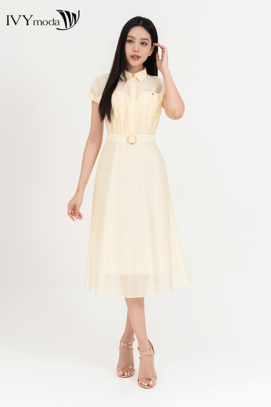 [TẶNG ÁO 2 DÂY] Đầm lụa dáng xòe phối đai IVY moda MS 48M8275