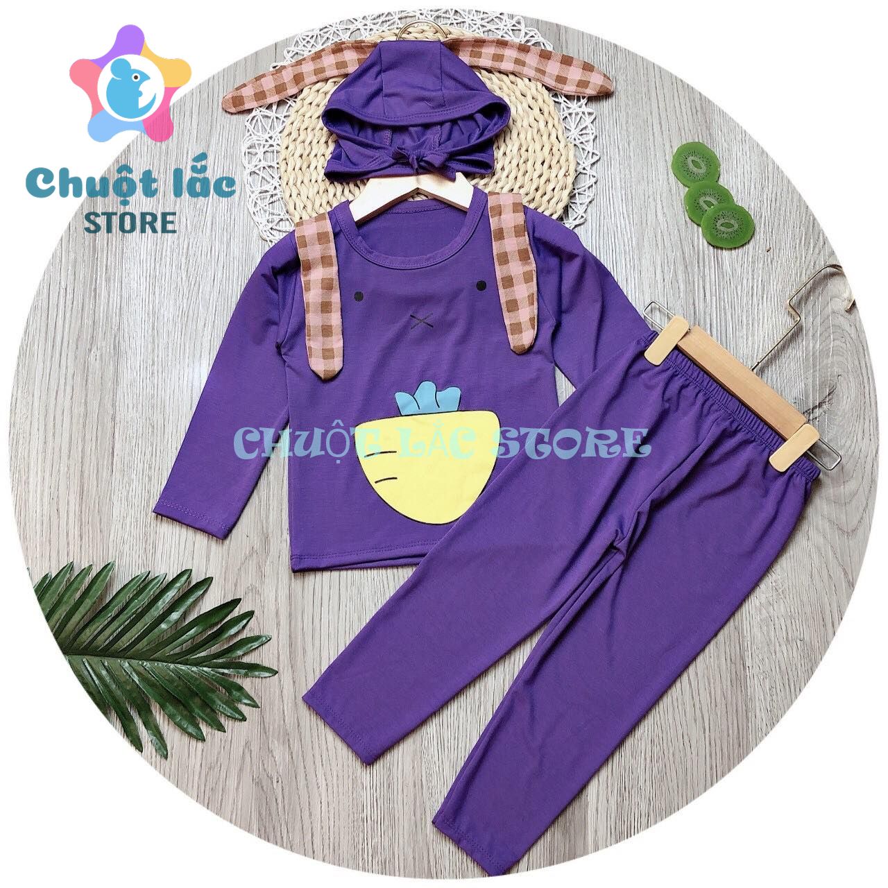 [HCM]Quần áo sơ sinh bé trai bé gái dài tay hình cà rốt kèm mũ tai thỏ chất thun lạnh cho bé từ 6kg đến 16kg