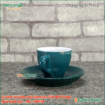 [70ML] Ly cafe sứ Espresso màu xanh Lục gốm Bát Tràng