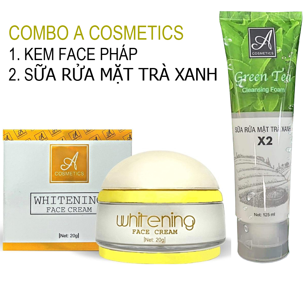 Combo kem face pháp a cosmetics + Sữa rửa mặt trà xanh X2 green tea mỹ phẩm Acosmetics Phương Anh chính hãng