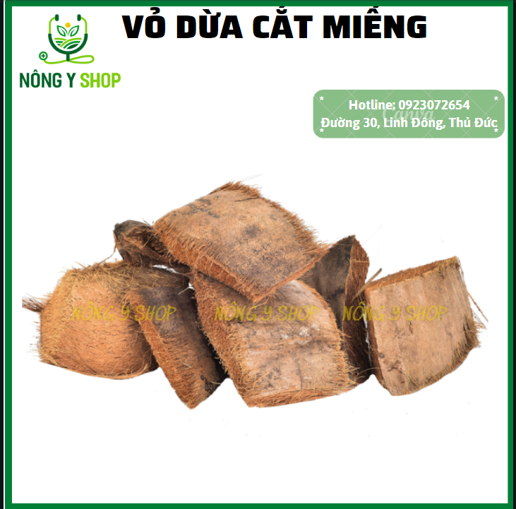 Vỏ dừa cắt miếng, Xơ dừa cục thô; giá thể trồng lan; giữ ẩm, trồng hoa kiểng, cây kiểng, lót chậu, đã xử lý