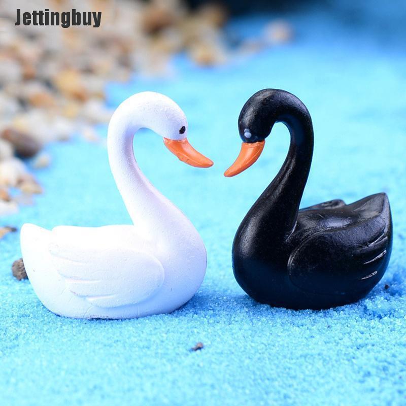Jettingbuy White/Black Mini Swan Garden Ornament Miniature Figurine Plant Pot Fairy Garden Decor