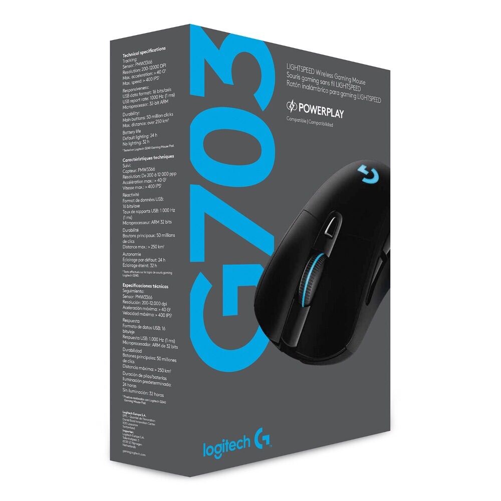 Chuột không dây Logitech G703 Hero.tương thích PowerPlay, nhẹ 95g+10g cân tùy chỉnh, pin 60h, PC/Mac.