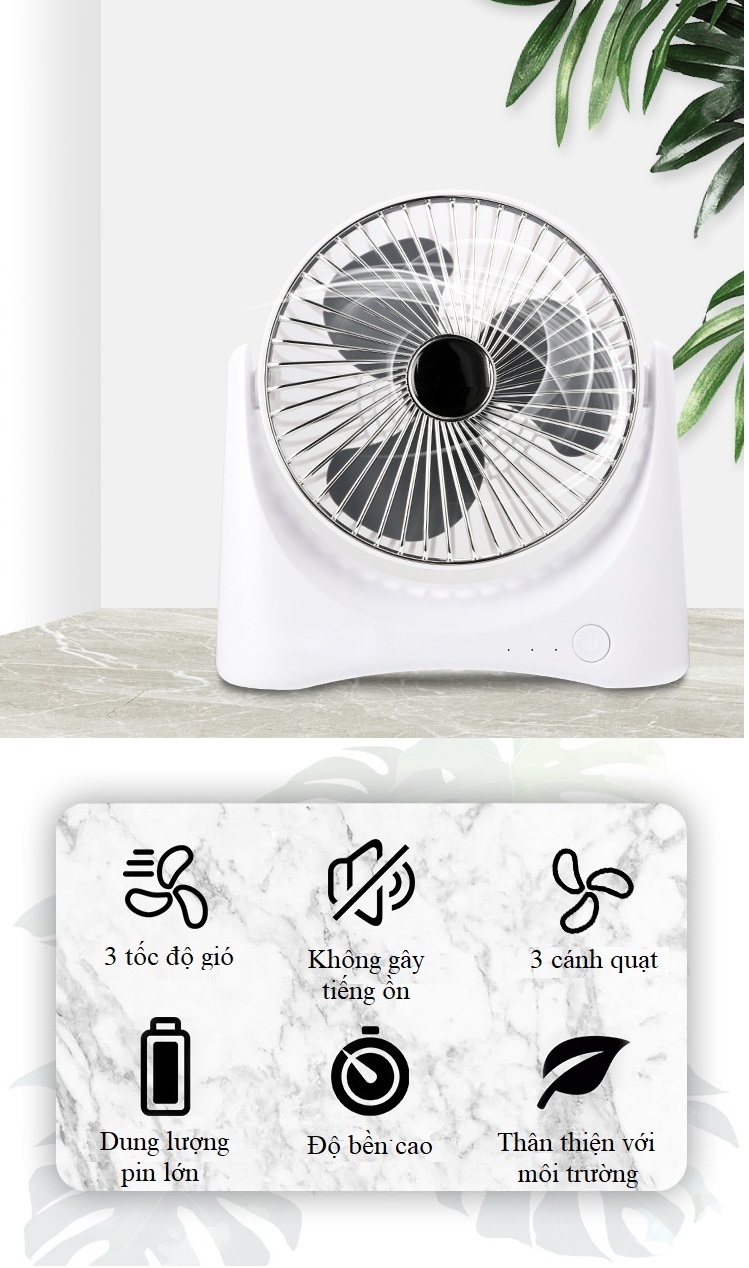 Quạt Tích Điện Mini Để Bàn Nhỏ Gọn