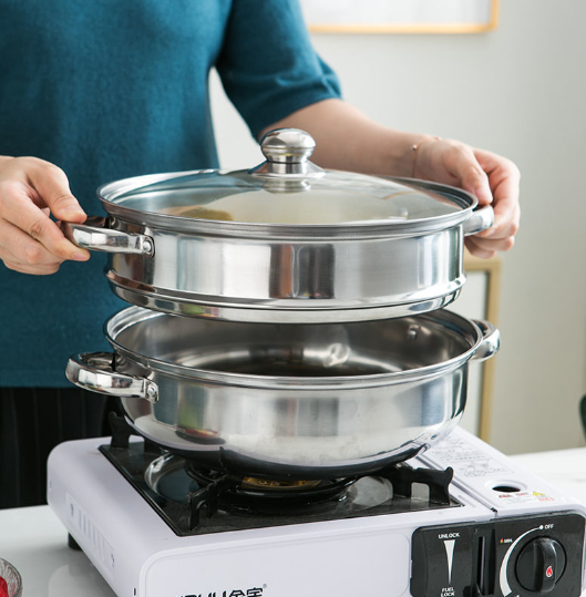 ( LOẠI DÀY 2 LỚP ) Nồi Xửng Hấp INOX 2 Tầng Đa Năng THAILAND , Nồi Hấp Bánh Bao , Bộ Xửng Hấp Inox 28Cm - Nồi Hấp Đa Năng 2 Tầng Cao Cấp Nắp Kính , dùng được cho mọi loại bếp.